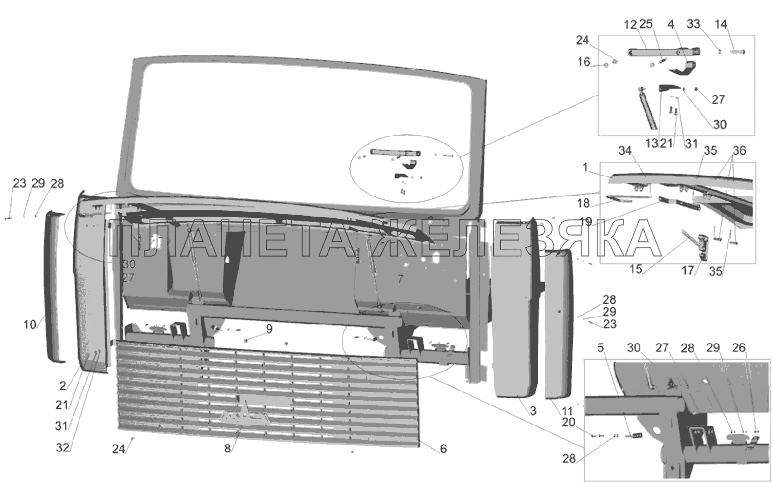 Установка облицовки и боковых щитков МАЗ-6303A3, 6303A5
